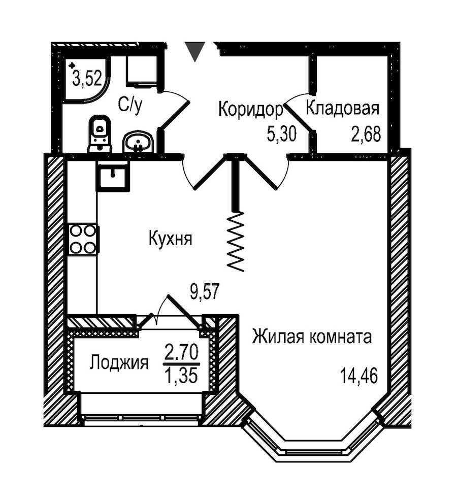 Однокомнатная квартира в : площадь 36.88 м2 , этаж: 2 – купить в Санкт-Петербурге
